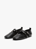 Negru Mary Janes Balerini Din Piele Cu Design Incrucisat  Femei