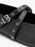 Negru Mary Janes Balerini Din Piele Cu Design Incrucisat  Femei