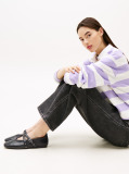 Negru Mary Janes Balerini Din Piele Cu Design Incrucisat  Femei