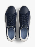 Blue Sneakers Din Piele Cu Texturi Mixte Stil Court  Barbati