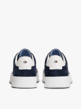 Blue Sneakers Din Piele Cu Texturi Mixte Stil Court  Barbati
