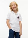 Alb Polo Pique Cu Croiala Regular Si Logo  Baieti