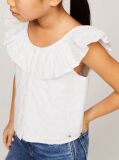 Alb Bluza De Lungime Scurta Cu Emblema Si Broderie Anglaise  Fete