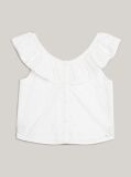 Alb Bluza De Lungime Scurta Cu Emblema Si Broderie Anglaise  Fete