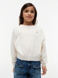 Beige Pointelle Relaxed Balloon Sleeve Jumper  Girls