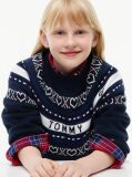 Blue Pulover Intarsia Fair Isle Cu Croiala Lejera  Fete