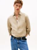 Beige Pigment Dyed Linen Regular Fit Shirt  Men