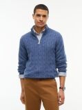 Blue Pure Lambswool Cable Knit Quarter-Zip Jumper  Men