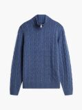 Blue Pure Lambswool Cable Knit Quarter-Zip Jumper  Men