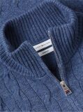Blue Pure Lambswool Cable Knit Quarter-Zip Jumper  Men