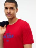Rosu T-Shirt Din Jerseu Cu Logo Si Guler Rotund  Barbati