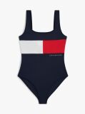 Blue Costum De Baie Clasic Cu Gat Patrat Si Blocuri De Culoare  Fete