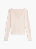 Bej Set De Pijamale Essential Pointelle Henley Cu Croiala Lejera  Femei