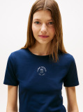 Blue Tricou Slim Cu Guler Rotund Si Maneca Scurta Cu Logo Stampilat  Femei