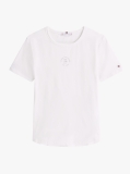 Alb Tricou Slim Cu Guler Rotund Si Maneca Scurta Cu Logo Stampilat  Femei