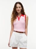 Roz Pulover Polo Fara Maneci Cu Croiala Slim Tricotat Cable  Femei