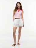 Roz Pulover Polo Fara Maneci Cu Croiala Slim Tricotat Cable  Femei