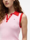 Roz Pulover Polo Fara Maneci Cu Croiala Slim Tricotat Cable  Femei