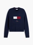 Blue Pulover Din Casmir Cu Logo Steag Brodat  Femei
