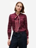 Red Regular Fit Tie Neck Jacquard Shirt  Women