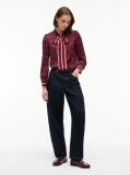 Red Regular Fit Tie Neck Jacquard Shirt  Women