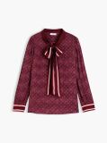 Red Regular Fit Tie Neck Jacquard Shirt  Women