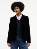 Black Regular Fit Crest Gold-Tone Button Velvet Blazer  Women