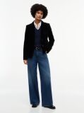 Black Regular Fit Crest Gold-Tone Button Velvet Blazer  Women