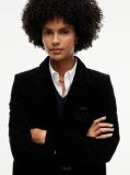 Black Regular Fit Crest Gold-Tone Button Velvet Blazer  Women