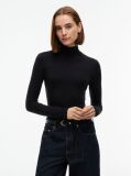 Negru Top Cu Maneca Lunga Croiala Slim Si Guler Rotund  Femei