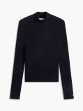 Negru Top Cu Maneca Lunga Croiala Slim Si Guler Rotund  Femei