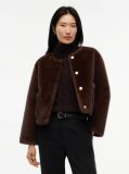 Brown Collarless Faux Fur Jacket  Women