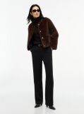 Brown Collarless Faux Fur Jacket  Women