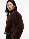 Brown Collarless Faux Fur Jacket  Women
