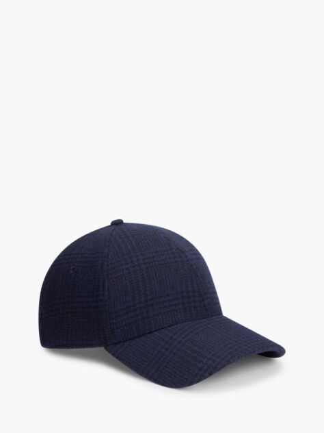 Blue Check Wool Blend Baseball Cap  Men