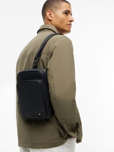 Negru Geanta Sling Crossbody Cu Steag  Barbati