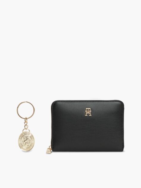 Black Zip-Around Wallet And Charm Gift Box  Women