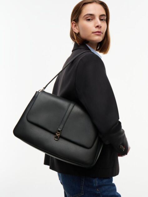 Negru Geanta Satchel Crossbody Cu Monograma TH  Femei