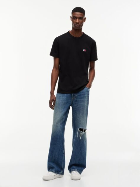 Negru Tricou Cu Guler Rotund Tommy Badge  Barbati