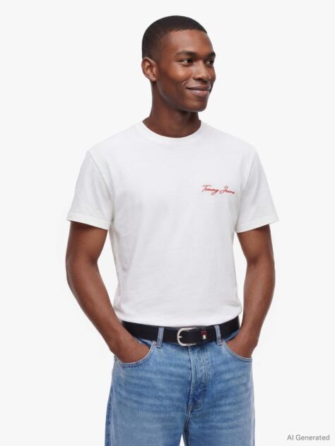 White Logo Flag Embroidery Peached T-Shirt  Men