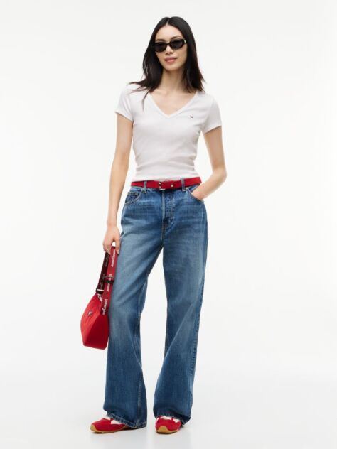 Alb Tricou Essential Slim Fit Cu Guler In V  Femei