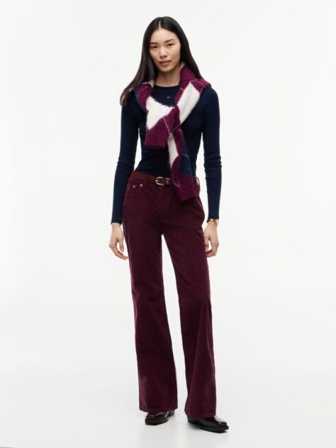 Blue Ribbed Slim Long Sleeve T-Shirt  Women