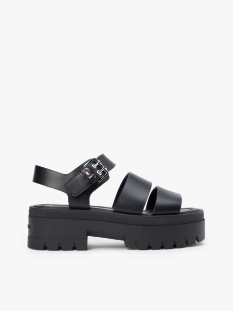 Negru Sandale Din Piele Cu Platforma   Femei