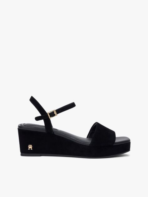 Negru Sandale Cu Talpa Inalta Din Piele Suede Cu Monograma TH  Femei