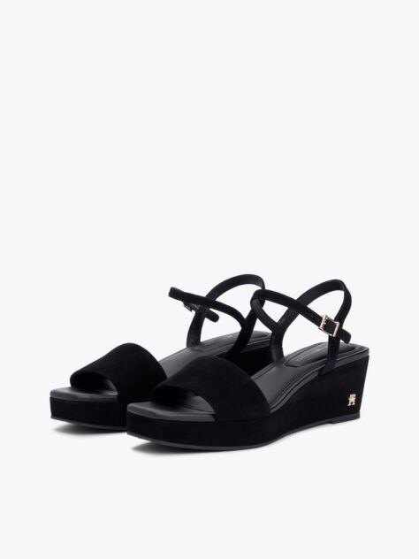 Negru Sandale Cu Talpa Inalta Din Piele Suede Cu Monograma TH  Femei
