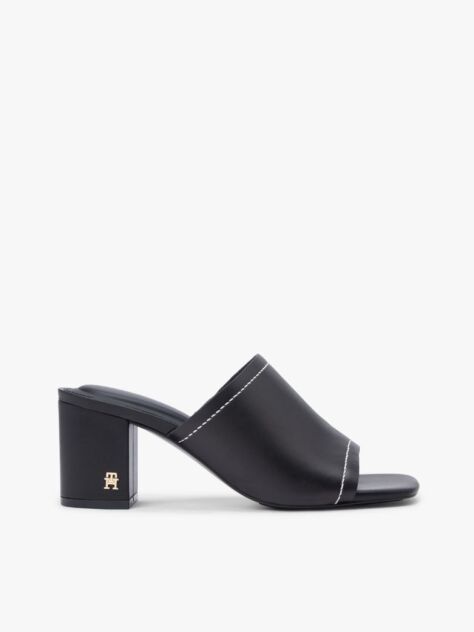 Negru Pantofi Cu Toc Gros Din Piele Cu Monograma TH  Femei