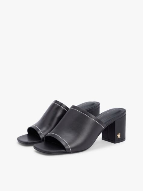 Negru Pantofi Cu Toc Gros Din Piele Cu Monograma TH  Femei
