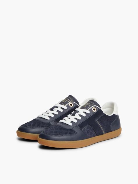 Blue Embossed TH Monogram Leather Trainers  Women