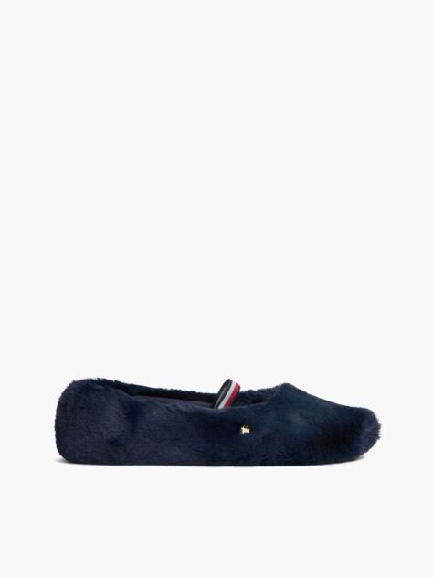 Blue Papuci De Casa Tip Balerini Cu Blana Artificiala  Femei