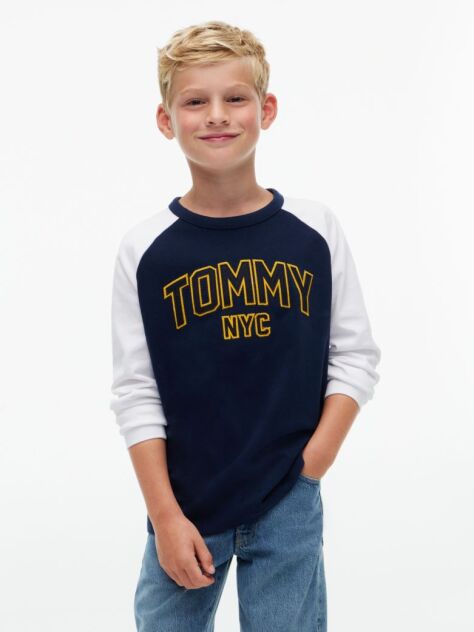 Blue T-Shirt Varsity Cu Blocuri De Culori Si Logo  Baieti